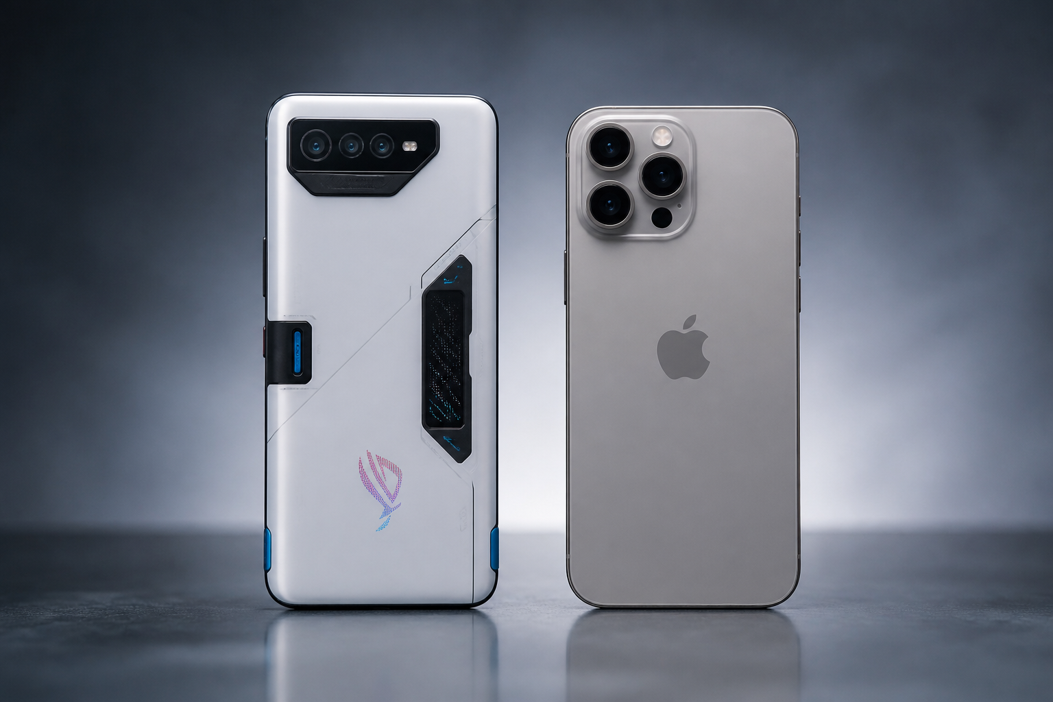 ASUS ROG Phone 7 e iPhone 16 Pro Max lado a lado em comparativo
