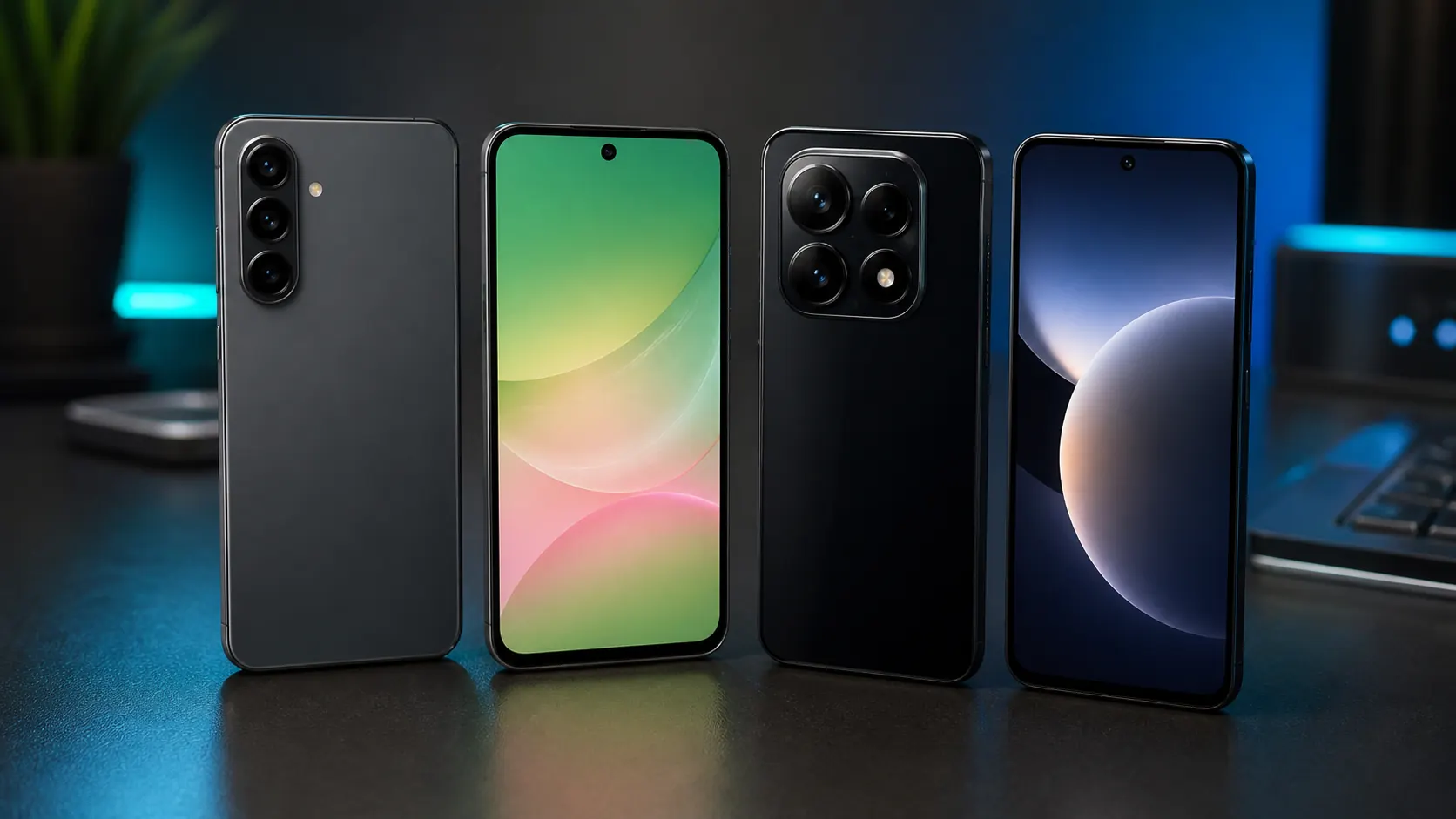 Imagem original realista comparando Galaxy A56 e Redmi Note 14 sem logos oficiais