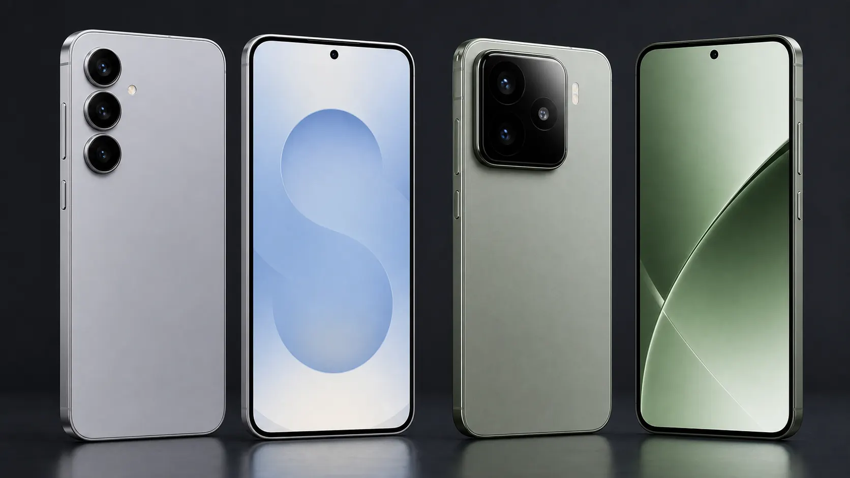 Imagem realista sem logos comparando Galaxy S25 e Xiaomi 15 lado a lado