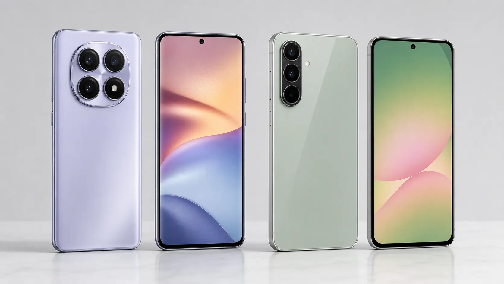 Imagem realista sem logos comparando Redmi Note 14 Pro 5G e Galaxy A56 lado a lado
