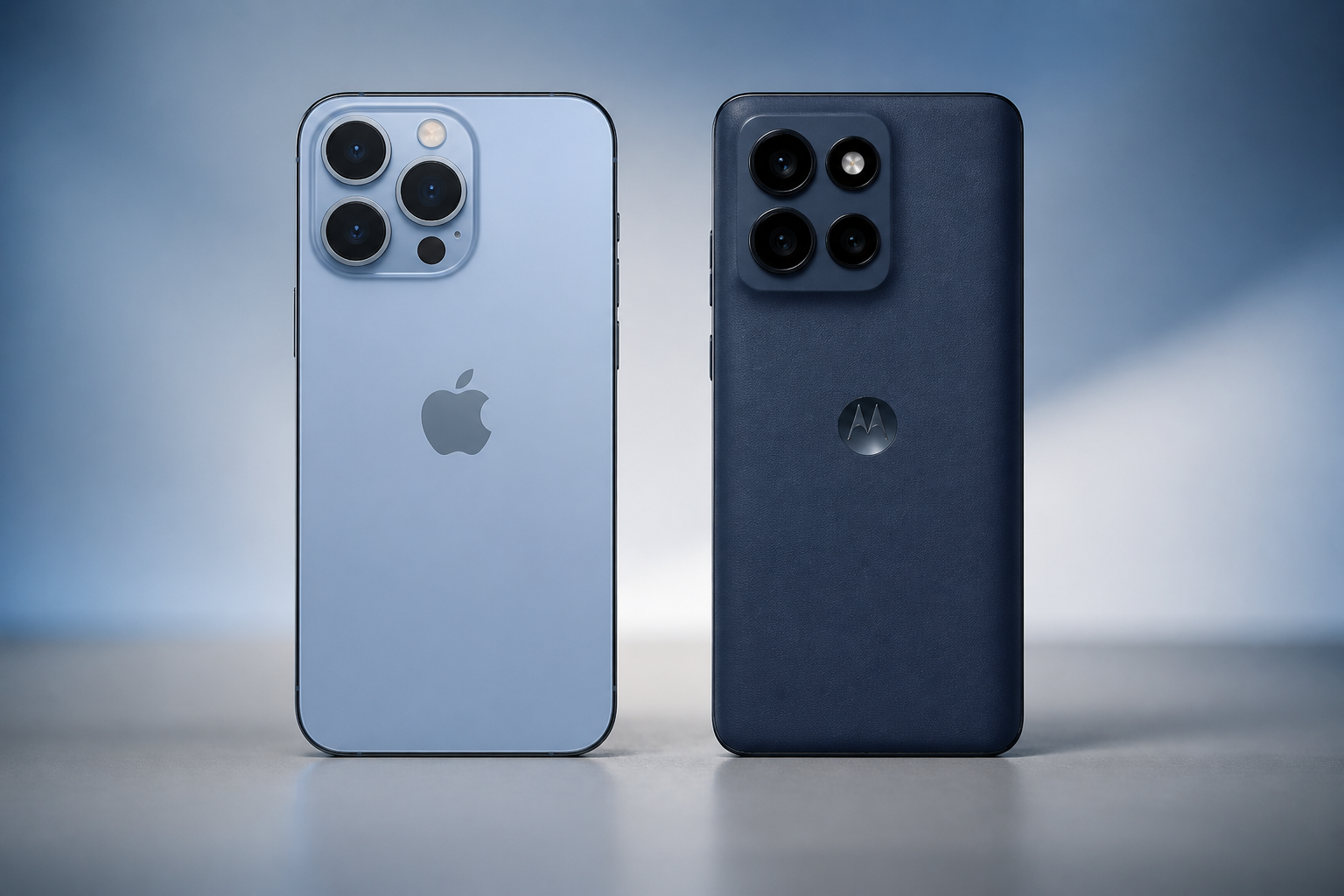 iPhone 13 Pro Max e Motorola Edge 70 Fusion lado a lado em comparativo